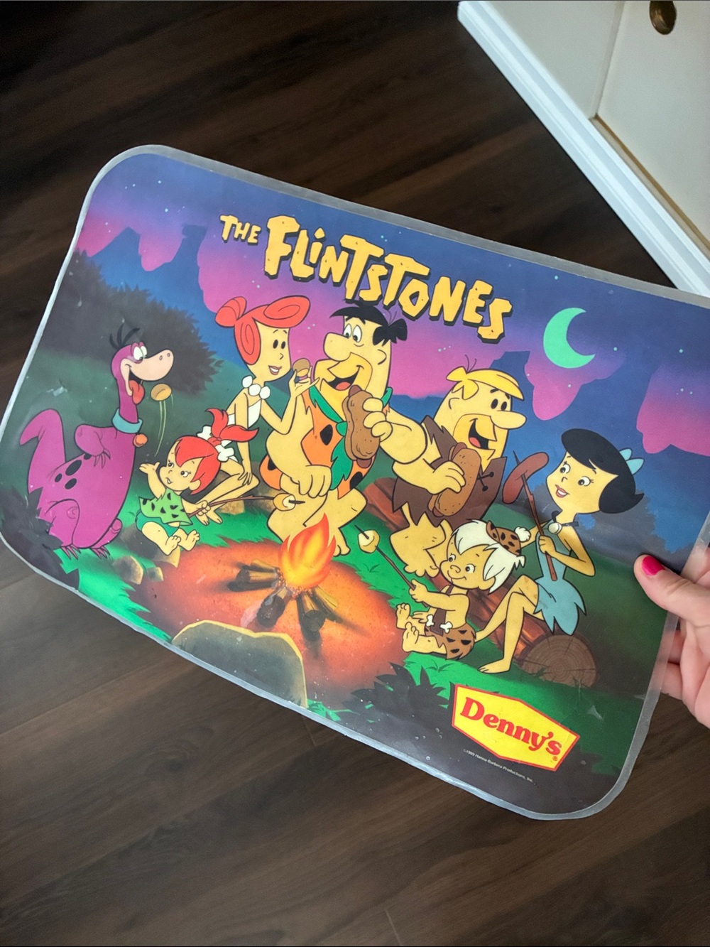 Vintage DENNY’S The Flintstones Denny's Placemat Plastic Campfire Scene